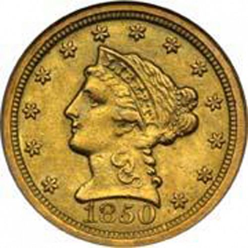 2 dollar 50 Obverse Image minted in UNITED STATES in 1850O (Coronet Head)  - The Coin Database