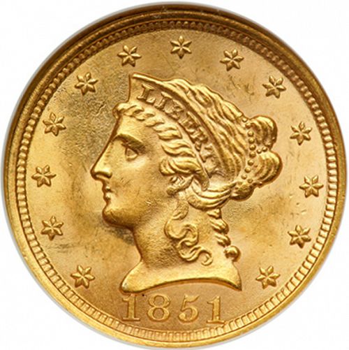 2 dollar 50 Obverse Image minted in UNITED STATES in 1851 (Coronet Head)  - The Coin Database