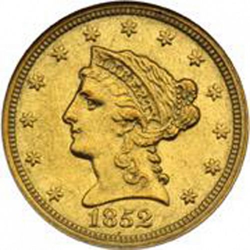 2 dollar 50 Obverse Image minted in UNITED STATES in 1852C (Coronet Head)  - The Coin Database