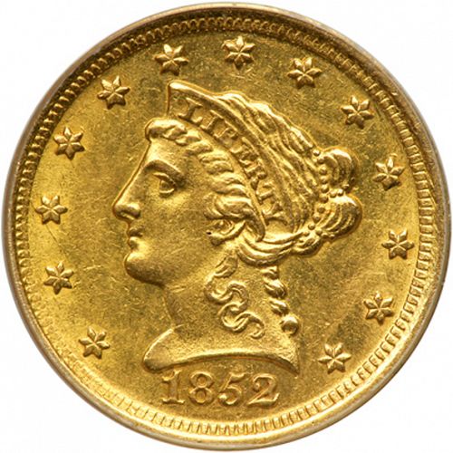 2 dollar 50 Obverse Image minted in UNITED STATES in 1852D (Coronet Head)  - The Coin Database