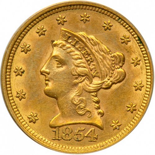 2 dollar 50 Obverse Image minted in UNITED STATES in 1854 (Coronet Head)  - The Coin Database
