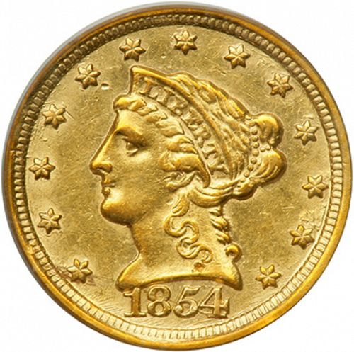 2 dollar 50 Obverse Image minted in UNITED STATES in 1854D (Coronet Head)  - The Coin Database