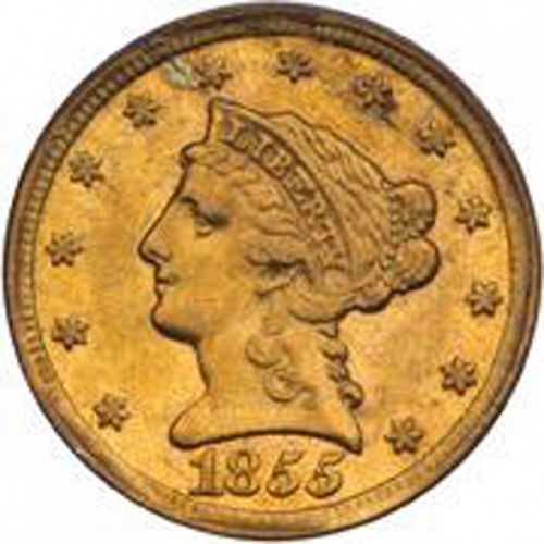 2 dollar 50 Obverse Image minted in UNITED STATES in 1855D (Coronet Head)  - The Coin Database