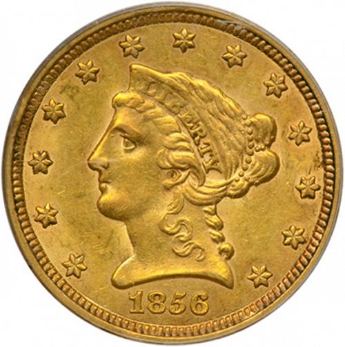 2 dollar 50 Obverse Image minted in UNITED STATES in 1856 (Coronet Head)  - The Coin Database