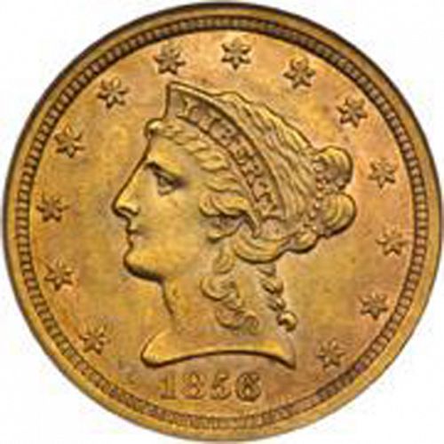2 dollar 50 Obverse Image minted in UNITED STATES in 1856S (Coronet Head)  - The Coin Database