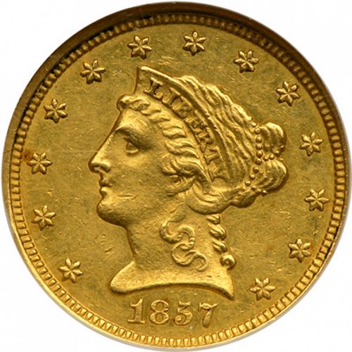 2 dollar 50 Obverse Image minted in UNITED STATES in 1857 (Coronet Head)  - The Coin Database