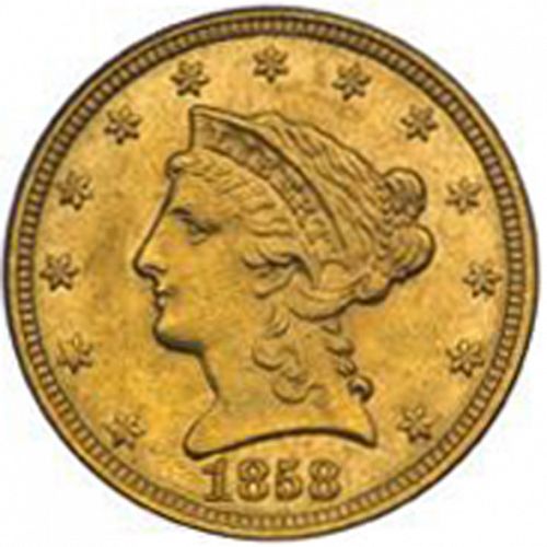 2 dollar 50 Obverse Image minted in UNITED STATES in 1858C (Coronet Head)  - The Coin Database