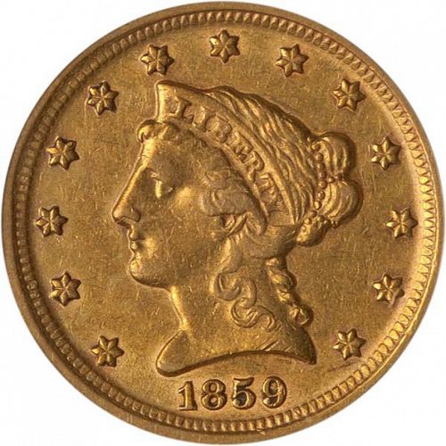 2 dollar 50 Obverse Image minted in UNITED STATES in 1859D (Coronet Head)  - The Coin Database