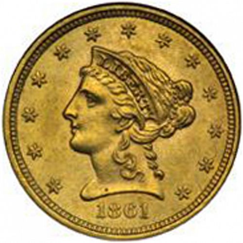 2 dollar 50 Obverse Image minted in UNITED STATES in 1861 (Coronet Head)  - The Coin Database