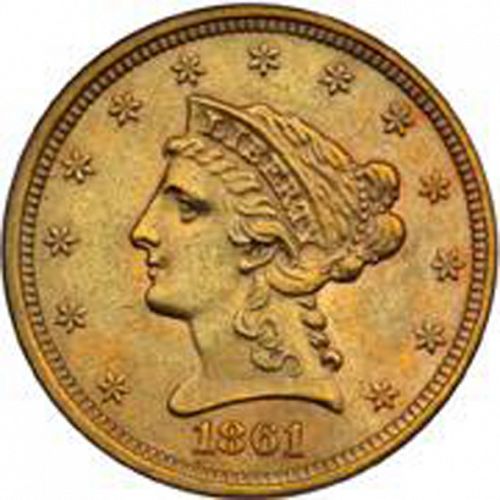 2 dollar 50 Obverse Image minted in UNITED STATES in 1861S (Coronet Head)  - The Coin Database