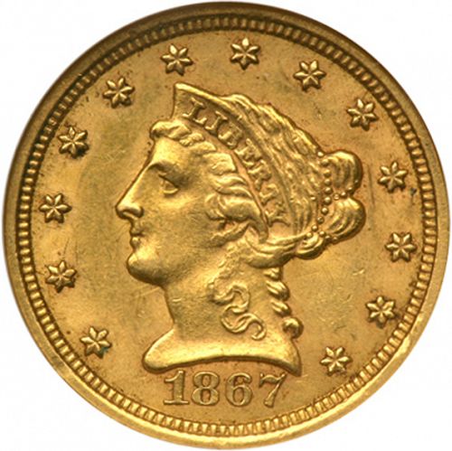 2 dollar 50 Obverse Image minted in UNITED STATES in 1867 (Coronet Head)  - The Coin Database