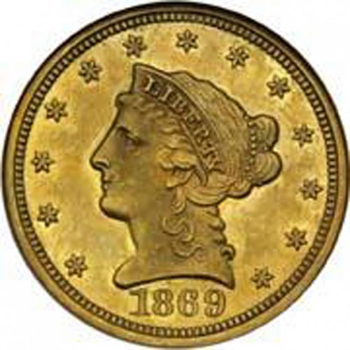 2 dollar 50 Obverse Image minted in UNITED STATES in 1869 (Coronet Head)  - The Coin Database