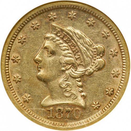 2 dollar 50 Obverse Image minted in UNITED STATES in 1870S (Coronet Head)  - The Coin Database
