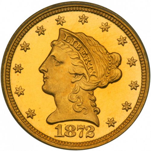 2 dollar 50 Obverse Image minted in UNITED STATES in 1872 (Coronet Head)  - The Coin Database