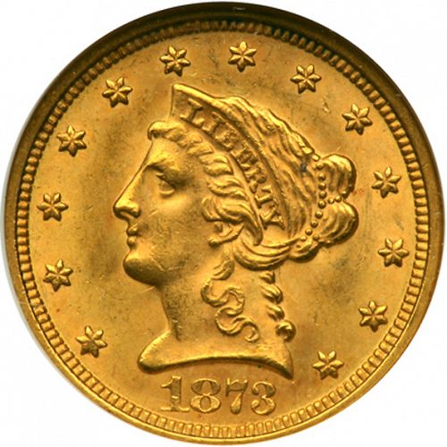 2 dollar 50 Obverse Image minted in UNITED STATES in 1873 (Coronet Head)  - The Coin Database