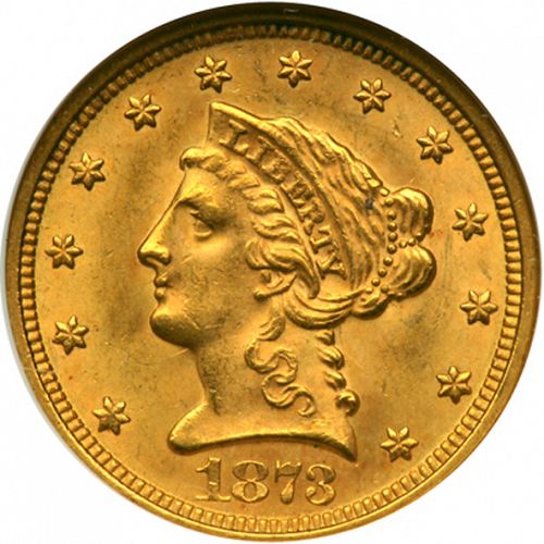 2 dollar 50 Obverse Image minted in UNITED STATES in 1873 (Coronet Head)  - The Coin Database