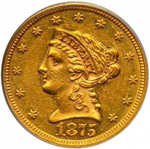 2 dollar 50 Obverse Image minted in UNITED STATES in 1875 (Coronet Head)  - The Coin Database