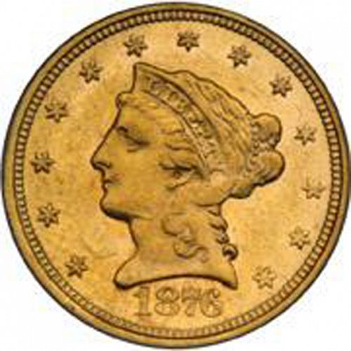 2 dollar 50 Obverse Image minted in UNITED STATES in 1876S (Coronet Head)  - The Coin Database