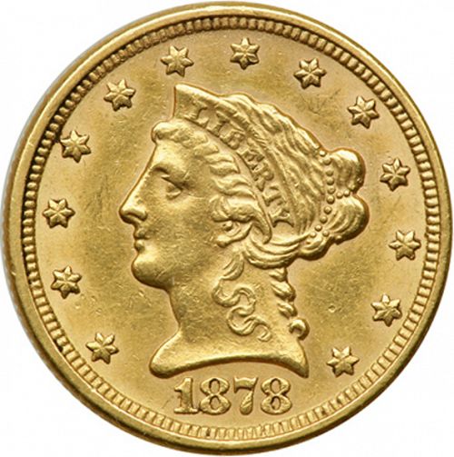 2 dollar 50 Obverse Image minted in UNITED STATES in 1878 (Coronet Head)  - The Coin Database