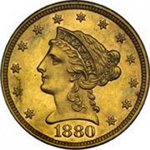 2 dollar 50 Obverse Image minted in UNITED STATES in 1880 (Coronet Head)  - The Coin Database