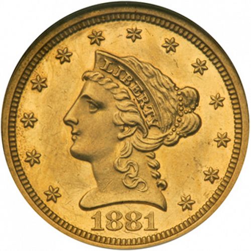 2 dollar 50 Obverse Image minted in UNITED STATES in 1881 (Coronet Head)  - The Coin Database