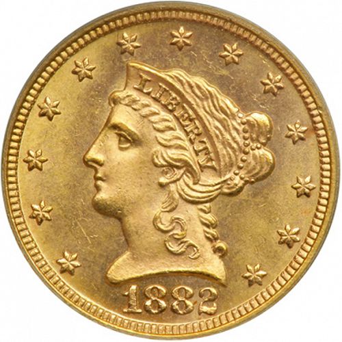 2 dollar 50 Obverse Image minted in UNITED STATES in 1882 (Coronet Head)  - The Coin Database
