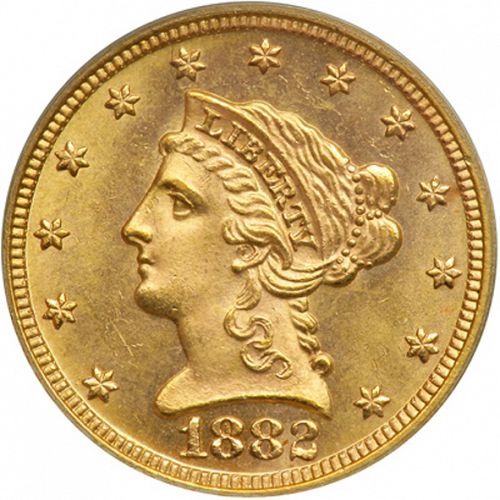 2 dollar 50 Obverse Image minted in UNITED STATES in 1882 (Coronet Head)  - The Coin Database