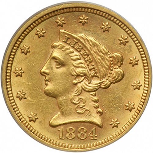 2 dollar 50 Obverse Image minted in UNITED STATES in 1884 (Coronet Head)  - The Coin Database