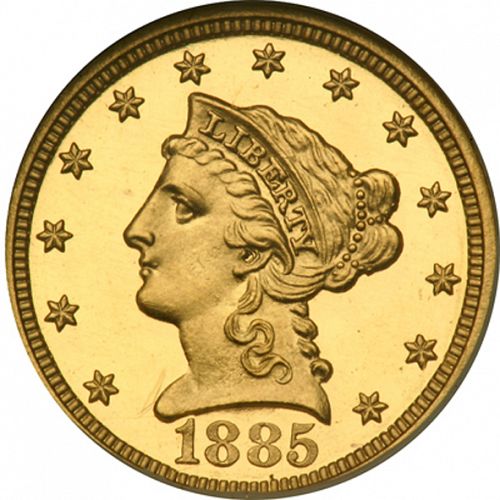 2 dollar 50 Obverse Image minted in UNITED STATES in 1885 (Coronet Head)  - The Coin Database