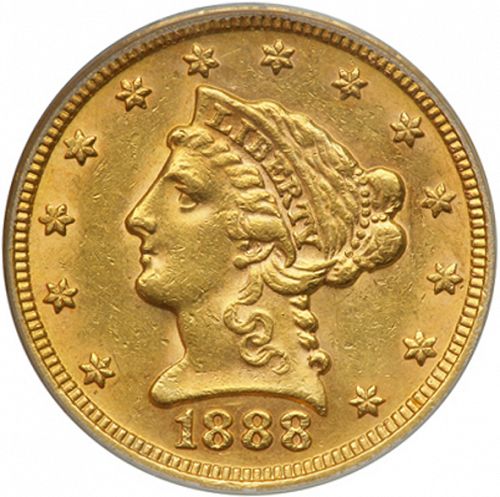 2 dollar 50 Obverse Image minted in UNITED STATES in 1888 (Coronet Head)  - The Coin Database