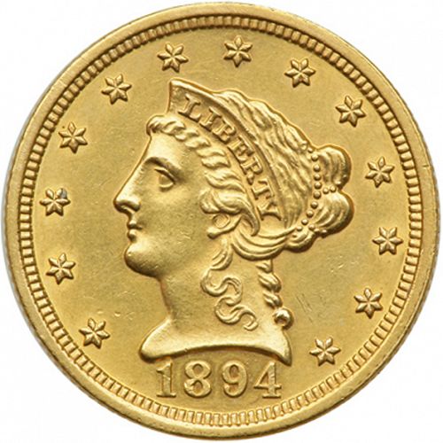 2 dollar 50 Obverse Image minted in UNITED STATES in 1894 (Coronet Head)  - The Coin Database