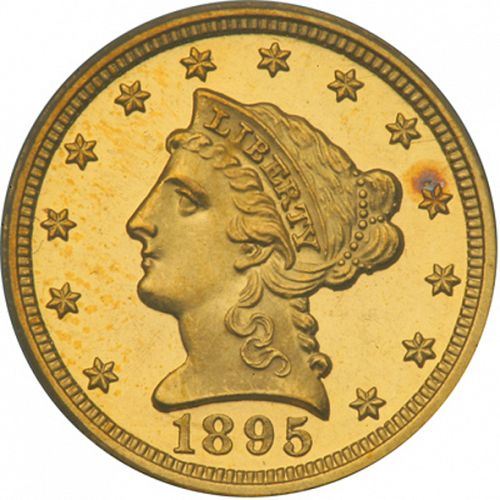 2 dollar 50 Obverse Image minted in UNITED STATES in 1895 (Coronet Head)  - The Coin Database