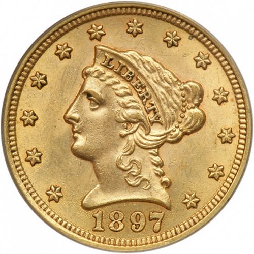 2 dollar 50 Obverse Image minted in UNITED STATES in 1897 (Coronet Head)  - The Coin Database