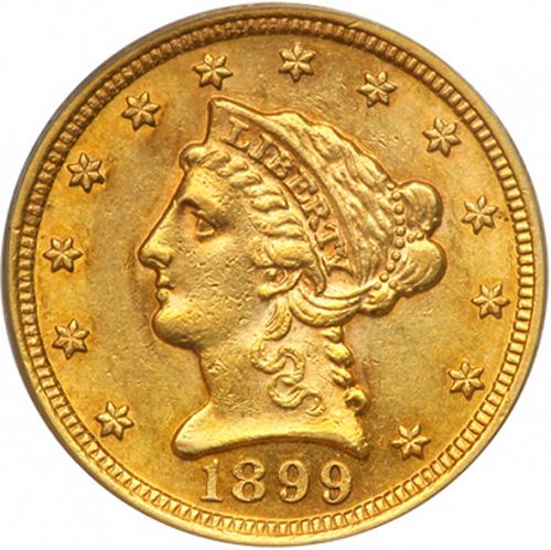 2 dollar 50 Obverse Image minted in UNITED STATES in 1899 (Coronet Head)  - The Coin Database