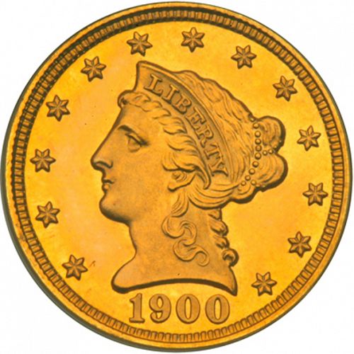 2 dollar 50 Obverse Image minted in UNITED STATES in 1900 (Coronet Head)  - The Coin Database