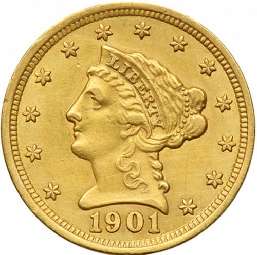 2 dollar 50 Obverse Image minted in UNITED STATES in 1901 (Coronet Head)  - The Coin Database