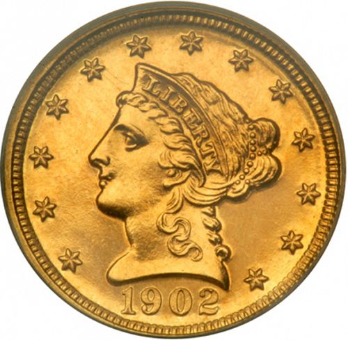 2 dollar 50 Obverse Image minted in UNITED STATES in 1902 (Coronet Head)  - The Coin Database