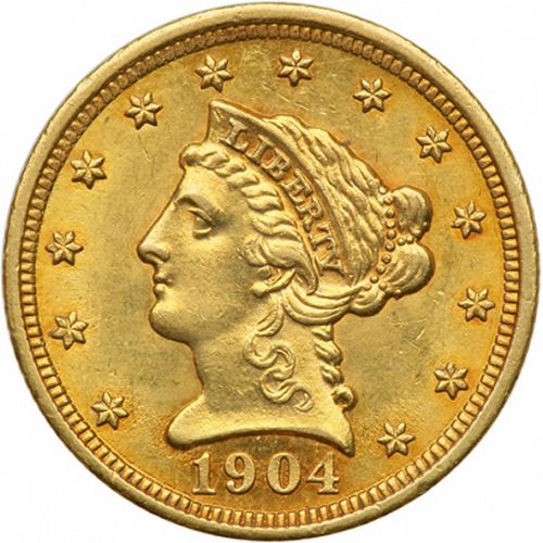 2 dollar 50 Obverse Image minted in UNITED STATES in 1904 (Coronet Head)  - The Coin Database