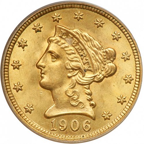 2 dollar 50 Obverse Image minted in UNITED STATES in 1906 (Coronet Head)  - The Coin Database