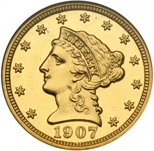 2 dollar 50 Obverse Image minted in UNITED STATES in 1907 (Coronet Head)  - The Coin Database