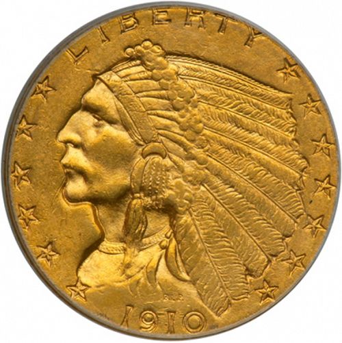 2 dollar 50 Obverse Image minted in UNITED STATES in 1910 (Indian Head)  - The Coin Database