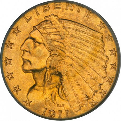 2 dollar 50 Obverse Image minted in UNITED STATES in 1911 (Indian Head)  - The Coin Database