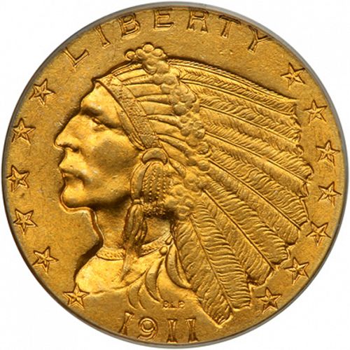 2 dollar 50 Obverse Image minted in UNITED STATES in 1911D (Indian Head)  - The Coin Database