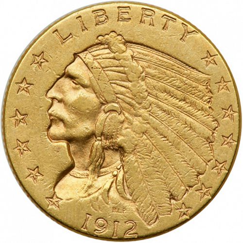 2 dollar 50 Obverse Image minted in UNITED STATES in 1912 (Indian Head)  - The Coin Database
