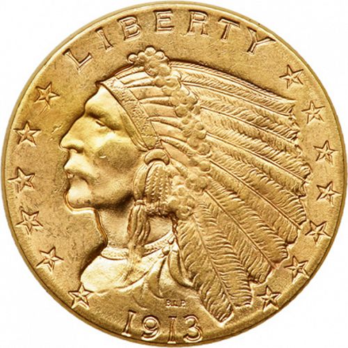 2 dollar 50 Obverse Image minted in UNITED STATES in 1913 (Indian Head)  - The Coin Database