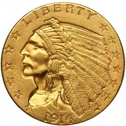 2 dollar 50 Obverse Image minted in UNITED STATES in 1914D (Indian Head)  - The Coin Database