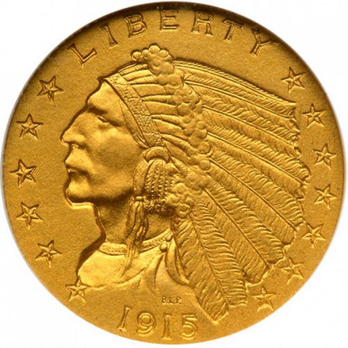 2 dollar 50 Obverse Image minted in UNITED STATES in 1915 (Indian Head)  - The Coin Database