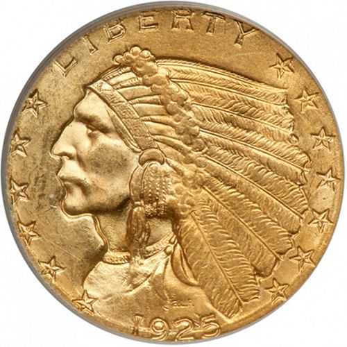 2 dollar 50 Obverse Image minted in UNITED STATES in 1925D (Indian Head)  - The Coin Database
