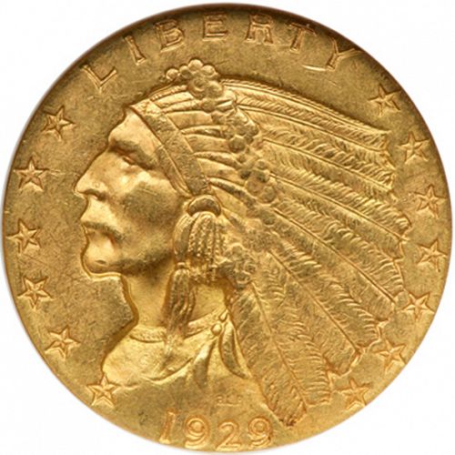 2 dollar 50 Obverse Image minted in UNITED STATES in 1929 (Indian Head)  - The Coin Database