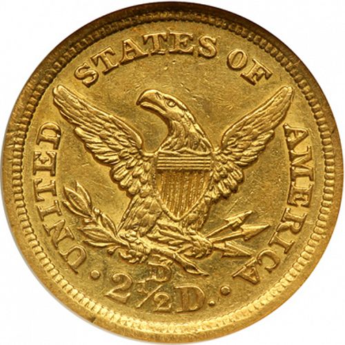2 dollar 50 Reverse Image minted in UNITED STATES in 1844D (Coronet Head)  - The Coin Database